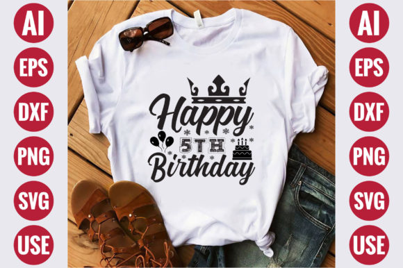 Happy 5th Birthday Graphics as Versatile T-Shirt Design Assets